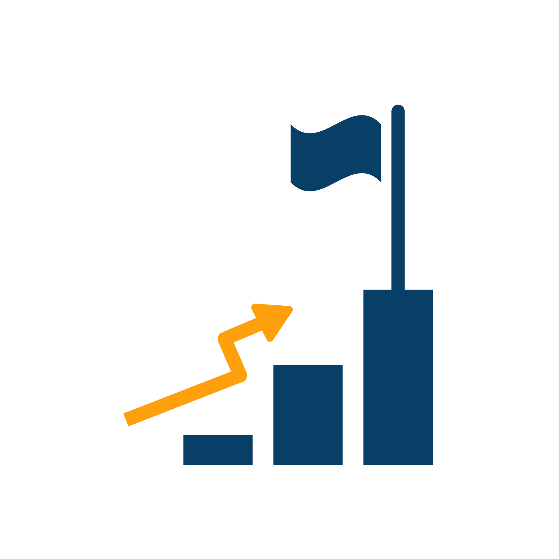 Icon image of bar chart rising from left to right.
