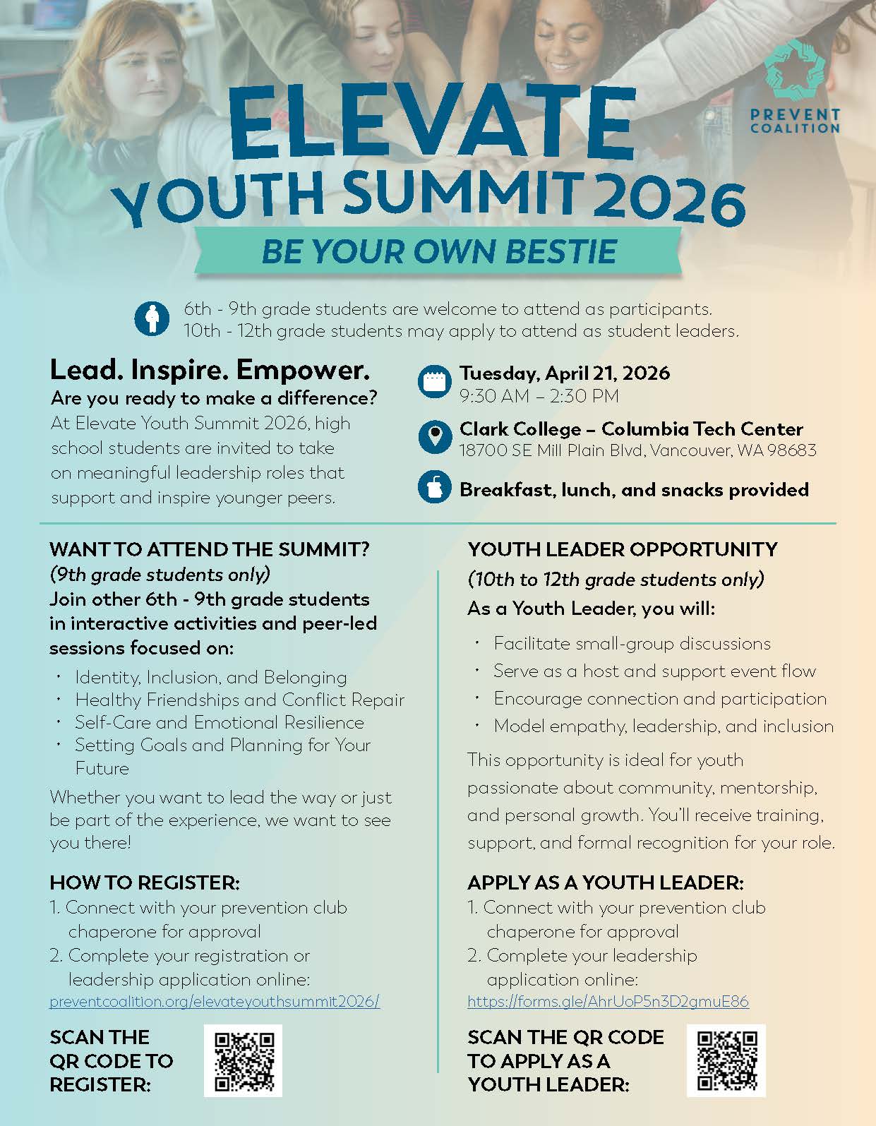 Image of Elevate Youth Summit high school flyer